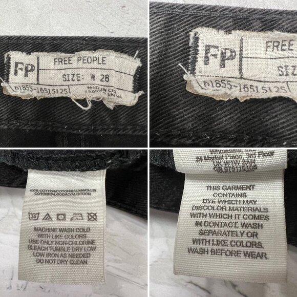 Free People Black Denim Cutoff Shorts Crochet Lace Trim Scalloped Hem SIZE 26 - Picture 4 of 10